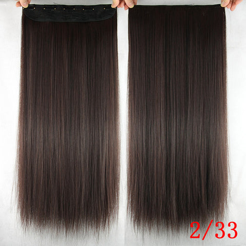 Soowee 60cm Long Straight Women Clip in Hair Extensions Black Brown High Tempreture Synthetic Hair Piece