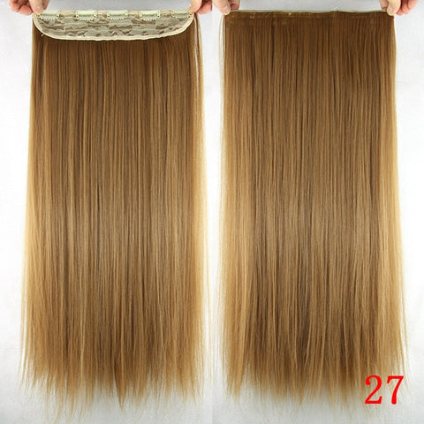 Soowee 60cm Long Straight Women Clip in Hair Extensions Black Brown High Tempreture Synthetic Hair Piece