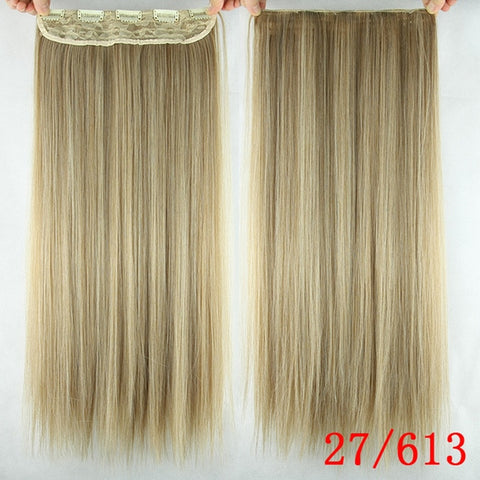 Soowee 60cm Long Straight Women Clip in Hair Extensions Black Brown High Tempreture Synthetic Hair Piece