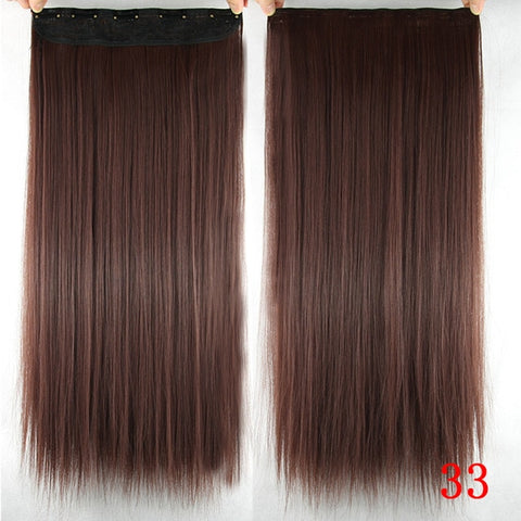 Soowee 60cm Long Straight Women Clip in Hair Extensions Black Brown High Tempreture Synthetic Hair Piece