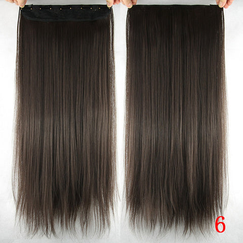 Soowee 60cm Long Straight Women Clip in Hair Extensions Black Brown High Tempreture Synthetic Hair Piece