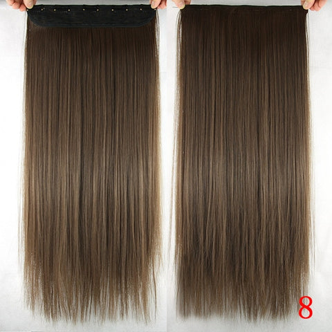 Soowee 60cm Long Straight Women Clip in Hair Extensions Black Brown High Tempreture Synthetic Hair Piece