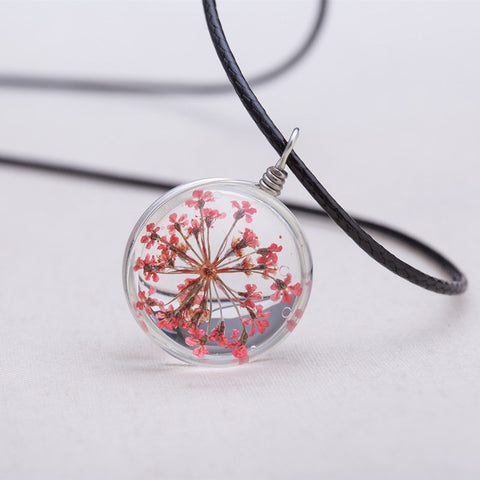 2017 New Fashion Flower Glass Ball Women Necklace Pendant Rope Chain Glass Zinc Alloy Jewelry