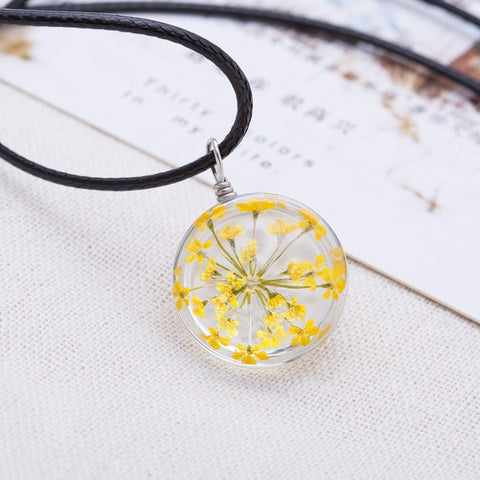 2017 New Fashion Flower Glass Ball Women Necklace Pendant Rope Chain Glass Zinc Alloy Jewelry