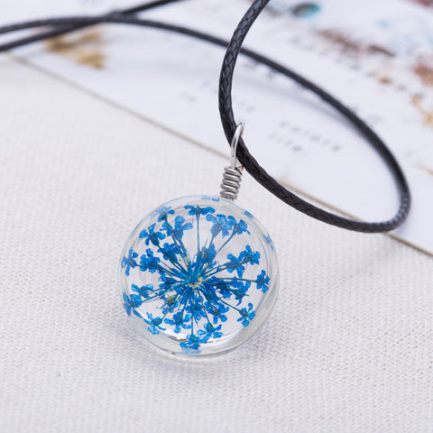 2017 New Fashion Flower Glass Ball Women Necklace Pendant Rope Chain Glass Zinc Alloy Jewelry