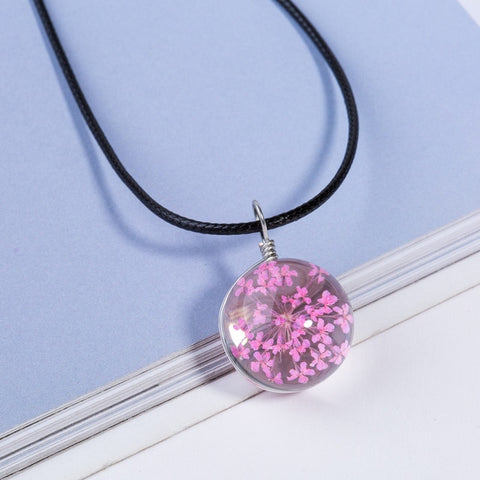 2017 New Fashion Flower Glass Ball Women Necklace Pendant Rope Chain Glass Zinc Alloy Jewelry