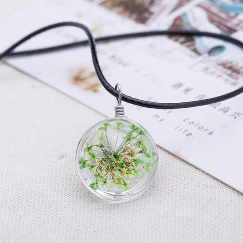 2017 New Fashion Flower Glass Ball Women Necklace Pendant Rope Chain Glass Zinc Alloy Jewelry