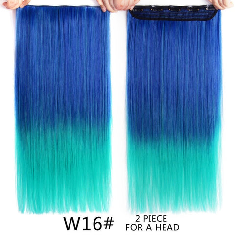 Alileader 56Cm 5 Clip In Hair Extension Heat Resistant Fake Hairpieces Long 22 Inch Straight Synthetic Full Head Colorful Hair