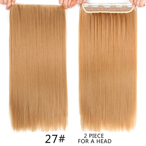 Alileader 56Cm 5 Clip In Hair Extension Heat Resistant Fake Hairpieces Long 22 Inch Straight Synthetic Full Head Colorful Hair