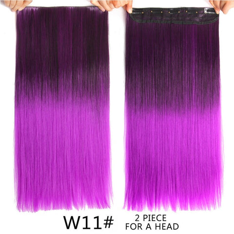 Alileader 56Cm 5 Clip In Hair Extension Heat Resistant Fake Hairpieces Long 22 Inch Straight Synthetic Full Head Colorful Hair