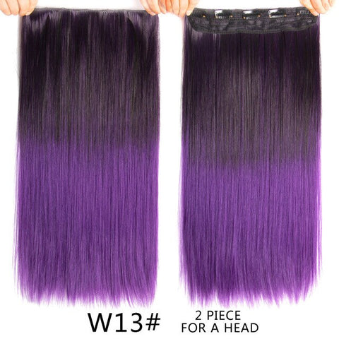 Alileader 56Cm 5 Clip In Hair Extension Heat Resistant Fake Hairpieces Long 22 Inch Straight Synthetic Full Head Colorful Hair