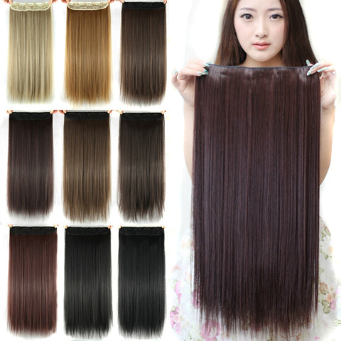 Soowee 60cm Long Straight Women Clip in Hair Extensions Black Brown High Tempreture Synthetic Hair Piece