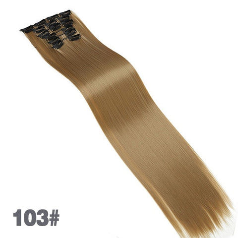 AOSIWIG 6Pcs Long 24 inches Striaght Real Thick Full Head Clip in on Hair Extensions Natural Synthetic Hairpieces for Women