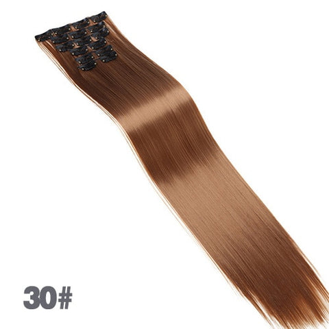 AOSIWIG 6Pcs Long 24 inches Striaght Real Thick Full Head Clip in on Hair Extensions Natural Synthetic Hairpieces for Women