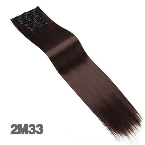 AOSIWIG 6Pcs Long 24 inches Striaght Real Thick Full Head Clip in on Hair Extensions Natural Synthetic Hairpieces for Women