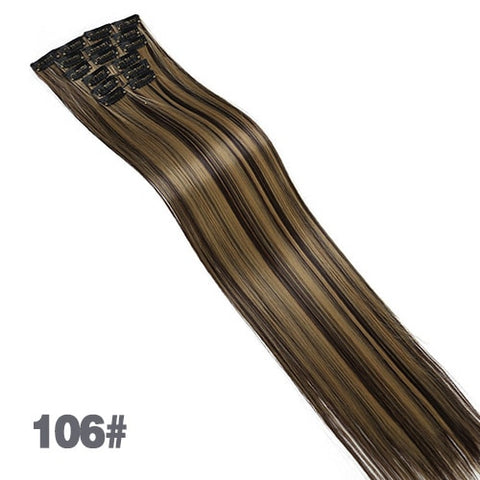 AOSIWIG 6Pcs Long 24 inches Striaght Real Thick Full Head Clip in on Hair Extensions Natural Synthetic Hairpieces for Women