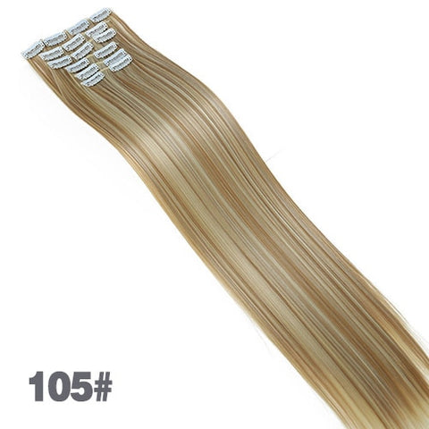 AOSIWIG 6Pcs Long 24 inches Striaght Real Thick Full Head Clip in on Hair Extensions Natural Synthetic Hairpieces for Women