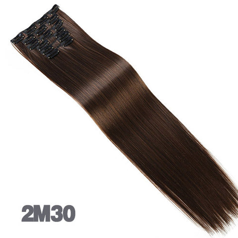 AOSIWIG 6Pcs Long 24 inches Striaght Real Thick Full Head Clip in on Hair Extensions Natural Synthetic Hairpieces for Women