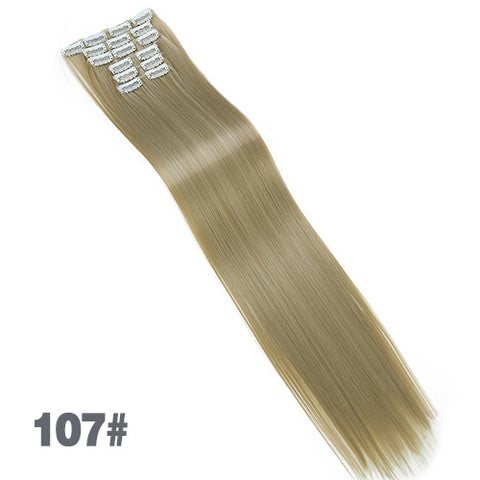 AOSIWIG 6Pcs Long 24 inches Striaght Real Thick Full Head Clip in on Hair Extensions Natural Synthetic Hairpieces for Women