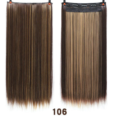 SHANGKE Hair 24'' Long Straight Women Clip in Hair Extensions Black Brown High Tempreture Synthetic Hair Piece