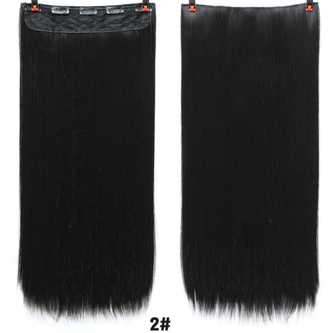 SHANGKE Hair 24'' Long Straight Women Clip in Hair Extensions Black Brown High Tempreture Synthetic Hair Piece