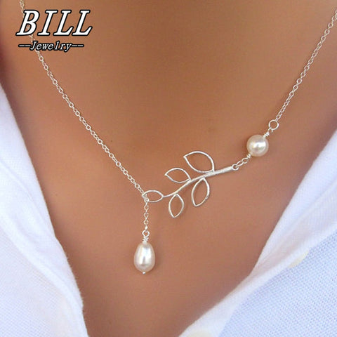 N617 Fashion Pearl Pendant Necklace Fashion Leaf Imitation Pearls Drops Cross Necklace For Women Jewelry Gift Party 2018