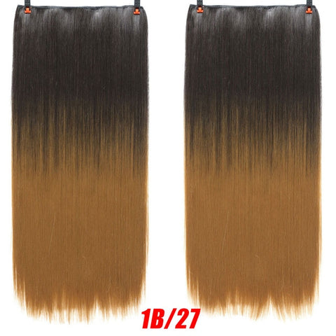 SHANGKE Hair 24'' Long Straight Women Clip in Hair Extensions Black Brown High Tempreture Synthetic Hair Piece