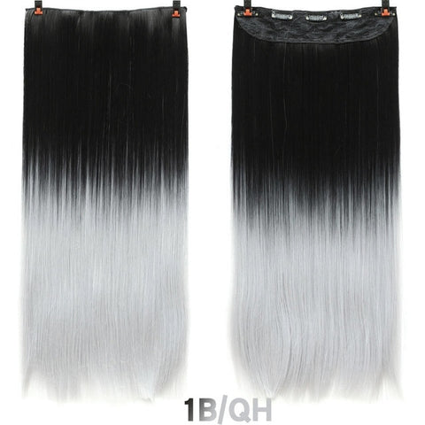 SHANGKE Hair 24'' Long Straight Women Clip in Hair Extensions Black Brown High Tempreture Synthetic Hair Piece