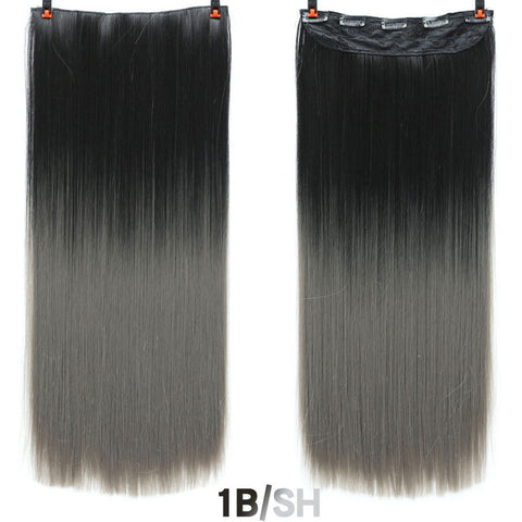 SHANGKE Hair 24'' Long Straight Women Clip in Hair Extensions Black Brown High Tempreture Synthetic Hair Piece