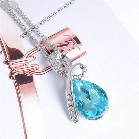 MISANANRYNE Fashion 10 Colors Austrian Crystal Water Drop Pendants&Necklaces Chain Necklace Fashion Jewelry For Women