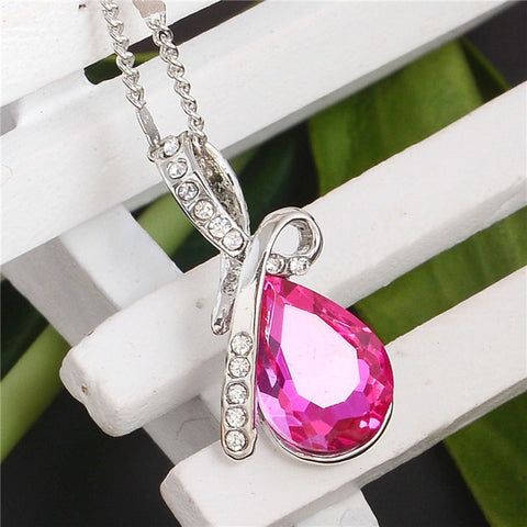 MISANANRYNE Fashion 10 Colors Austrian Crystal Water Drop Pendants&Necklaces Chain Necklace Fashion Jewelry For Women