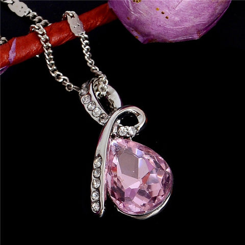 MISANANRYNE Fashion 10 Colors Austrian Crystal Water Drop Pendants&Necklaces Chain Necklace Fashion Jewelry For Women