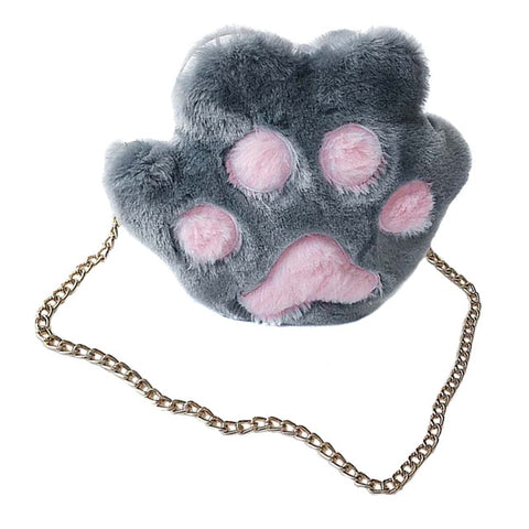 Autumn Winter Sweet Girl Casual  Plush Cute Cat Paw Metal Chain  Crossbody Bags Women Lady Fluffy Shoulder Bag Popular   AB@W3