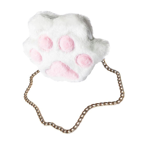 Autumn Winter Sweet Girl Casual  Plush Cute Cat Paw Metal Chain  Crossbody Bags Women Lady Fluffy Shoulder Bag Popular   AB@W3