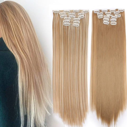 I's a wig 15 colors 16 clips Long Straight Synthetic Hair Extensions Clips in High Temperature Fiber Black Blonde Hairpiece