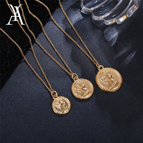 Vintage Carved Coin Necklace For Women Fashion Gold Color Medallion Necklace Multiple Layers Pendant Long Necklaces Boho Jewelry