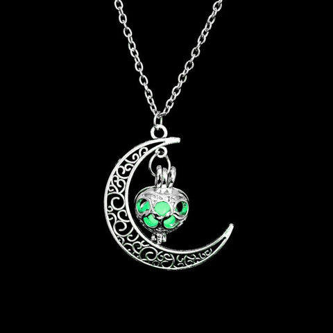 FAMSHIN 2019 New Hot Moon Glowing Necklace,Gem Charm Jewelry,Silver Plated,Women Halloween Hollow Luminous Stone Necklace Gifts