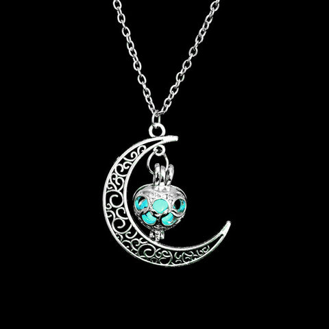 FAMSHIN 2019 New Hot Moon Glowing Necklace,Gem Charm Jewelry,Silver Plated,Women Halloween Hollow Luminous Stone Necklace Gifts