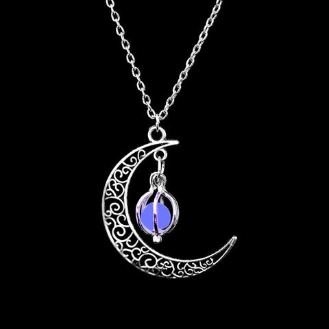 FAMSHIN 2019 New Hot Moon Glowing Necklace,Gem Charm Jewelry,Silver Plated,Women Halloween Hollow Luminous Stone Necklace Gifts