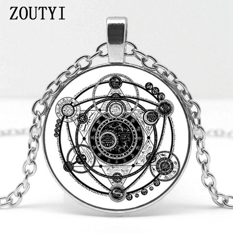 2018 / hot sale, Sigil Magic Witchcraft pattern glass pendant necklace jewelry.