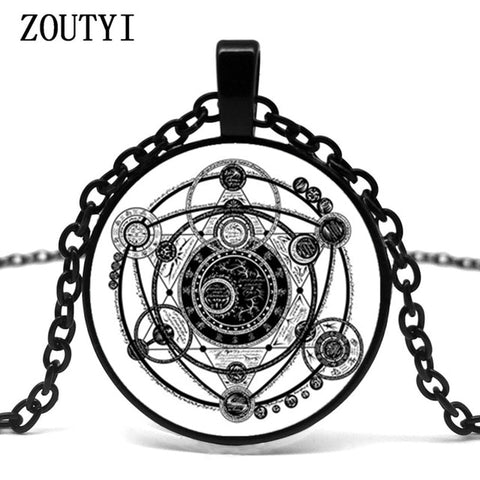 2018 / hot sale, Sigil Magic Witchcraft pattern glass pendant necklace jewelry.