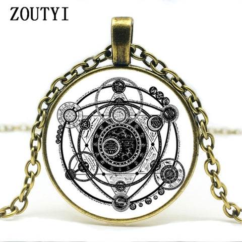 2018 / hot sale, Sigil Magic Witchcraft pattern glass pendant necklace jewelry.