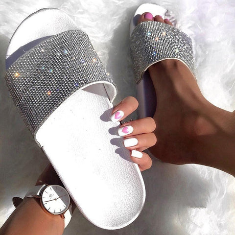 Rhinestone Women Slippers Flip Flops Summer Slides Women Shoes Crystal Diamond Bling Beach Slides Sandals Casual Shoes Slip On