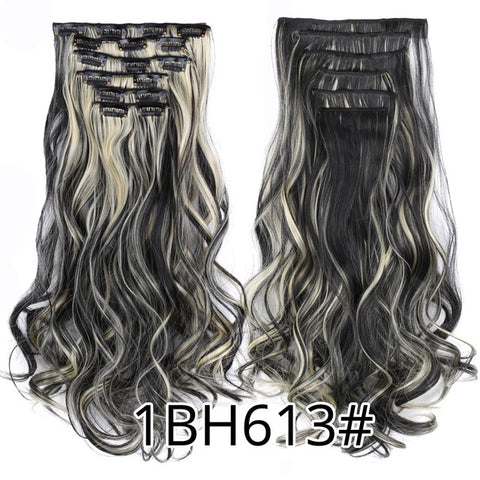 Alileader 22"Synthetic Long Curly Hair Heat Resistant Light Brown Gray Blond Thick Women Hair Extension Set Clip In Ombre Hair