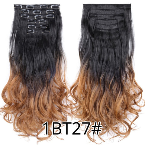 Alileader 22"Synthetic Long Curly Hair Heat Resistant Light Brown Gray Blond Thick Women Hair Extension Set Clip In Ombre Hair