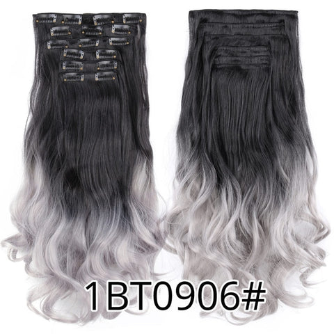 Alileader 22"Synthetic Long Curly Hair Heat Resistant Light Brown Gray Blond Thick Women Hair Extension Set Clip In Ombre Hair