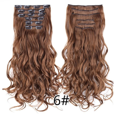 Alileader 22"Synthetic Long Curly Hair Heat Resistant Light Brown Gray Blond Thick Women Hair Extension Set Clip In Ombre Hair