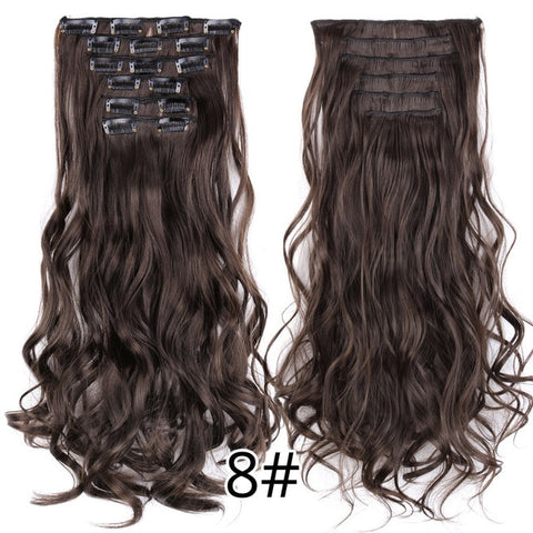 Alileader 22"Synthetic Long Curly Hair Heat Resistant Light Brown Gray Blond Thick Women Hair Extension Set Clip In Ombre Hair