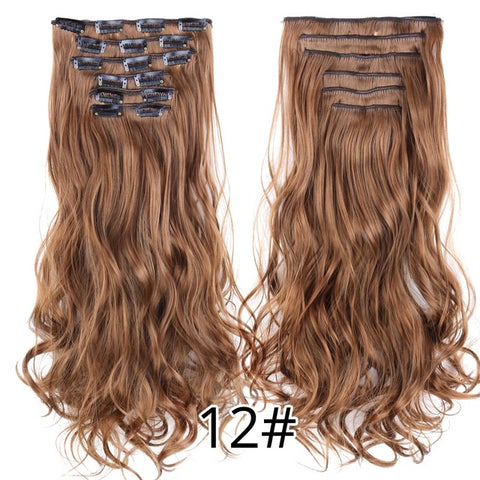 Alileader 22"Synthetic Long Curly Hair Heat Resistant Light Brown Gray Blond Thick Women Hair Extension Set Clip In Ombre Hair