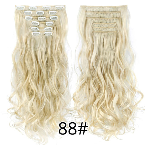 Alileader 22"Synthetic Long Curly Hair Heat Resistant Light Brown Gray Blond Thick Women Hair Extension Set Clip In Ombre Hair